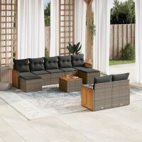 vidaXL 10-tlg. Garten-Sofagarnitur mit Kissen Grau Poly...