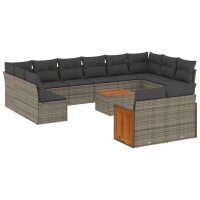 vidaXL 13-tlg. Garten-Sofagarnitur mit Kissen Grau Poly Rattan