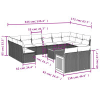 vidaXL 13-tlg. Garten-Sofagarnitur mit Kissen Grau Poly Rattan