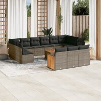 vidaXL 14-tlg. Garten-Sofagarnitur mit Kissen Grau Poly...