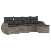 vidaXL 5-tlg. Garten-Sofagarnitur mit Kissen Grau Poly Rattan