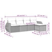 vidaXL 5-tlg. Garten-Sofagarnitur mit Kissen Grau Poly Rattan