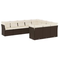 vidaXL 10-tlg. Garten-Sofagarnitur mit Kissen Braun Poly...