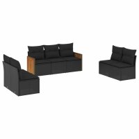 vidaXL 7-tlg. Garten-Sofagarnitur mit Kissen Schwarz Poly Rattan