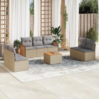 vidaXL 8-tlg. Garten-Sofagarnitur mit Kissen Beige Poly Rattan