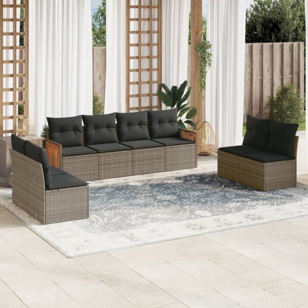 vidaXL 8-tlg. Garten-Sofagarnitur mit Kissen Grau Poly Rattan