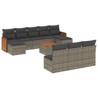 vidaXL 11-tlg. Garten-Sofagarnitur mit Kissen Grau Poly...