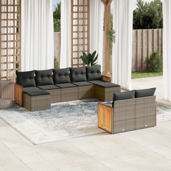 vidaXL 9-tlg. Garten-Sofagarnitur mit Kissen Grau Poly Rattan