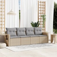 vidaXL 4-tlg. Garten-Sofagarnitur mit Kissen Beige Poly Rattan