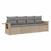 vidaXL 4-tlg. Garten-Sofagarnitur mit Kissen Beige Poly Rattan