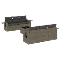 vidaXL 7-tlg. Garten-Sofagarnitur mit Kissen Grau Poly Rattan