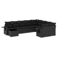 vidaXL 10-tlg. Garten-Sofagarnitur mit Kissen Schwarz Poly Rattan