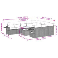 vidaXL 11-tlg. Garten-Sofagarnitur mit Kissen Schwarz Poly Rattan