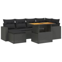 vidaXL 7-tlg. Garten-Sofagarnitur mit Kissen Schwarz Poly Rattan