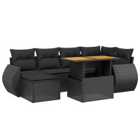 vidaXL 7-tlg. Garten-Sofagarnitur mit Kissen Schwarz Poly Rattan