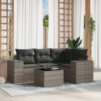 vidaXL 5-tlg. Garten-Sofagarnitur mit Kissen Grau Poly...