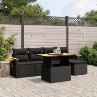 vidaXL 6-tlg. Garten-Sofagarnitur mit Kissen Schwarz Poly Rattan