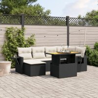 vidaXL 7-tlg. Garten-Sofagarnitur mit Kissen Schwarz Poly Rattan