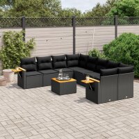 vidaXL 9-tlg. Garten-Sofagarnitur mit Kissen Schwarz Poly Rattan