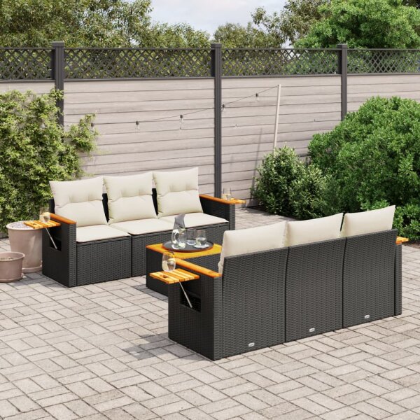 vidaXL 7-tlg. Garten-Sofagarnitur mit Kissen Schwarz Poly Rattan