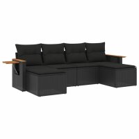 vidaXL 6-tlg. Garten-Sofagarnitur mit Kissen Schwarz Poly Rattan