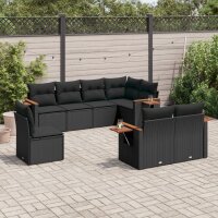 vidaXL 8-tlg. Garten-Sofagarnitur mit Kissen Schwarz Poly Rattan