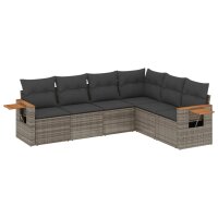 vidaXL 6-tlg. Garten-Sofagarnitur mit Kissen Grau Poly Rattan