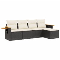 vidaXL 5-tlg. Garten-Sofagarnitur mit Kissen Schwarz Poly Rattan