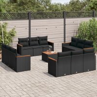 vidaXL 13-tlg. Garten-Sofagarnitur mit Kissen Schwarz Poly Rattan