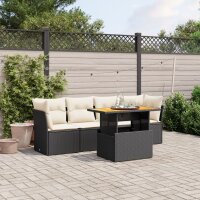 vidaXL 5-tlg. Garten-Sofagarnitur mit Kissen Schwarz Poly Rattan