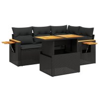 vidaXL 5-tlg. Garten-Sofagarnitur mit Kissen Schwarz Poly Rattan