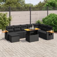 vidaXL 9-tlg. Garten-Sofagarnitur mit Kissen Schwarz Poly Rattan