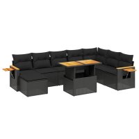 vidaXL 9-tlg. Garten-Sofagarnitur mit Kissen Schwarz Poly Rattan