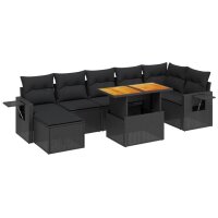 vidaXL 8-tlg. Garten-Sofagarnitur mit Kissen Schwarz Poly Rattan