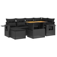 vidaXL 7-tlg. Garten-Sofagarnitur mit Kissen Schwarz Poly Rattan