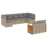 vidaXL 9-tlg. Garten-Sofagarnitur mit Kissen Beige Poly Rattan