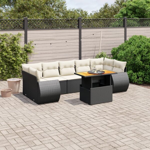 vidaXL 8-tlg. Garten-Sofagarnitur mit Kissen Schwarz Poly Rattan