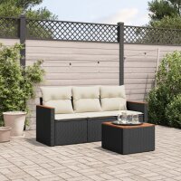 vidaXL 4-tlg. Garten-Sofagarnitur mit Kissen Schwarz Poly Rattan