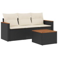 vidaXL 4-tlg. Garten-Sofagarnitur mit Kissen Schwarz Poly Rattan