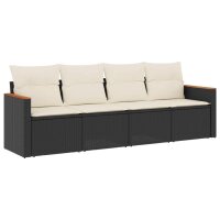 vidaXL 4-tlg. Garten-Sofagarnitur mit Kissen Schwarz Poly Rattan