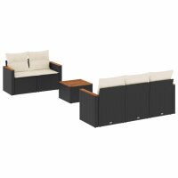 vidaXL 6-tlg. Garten-Sofagarnitur mit Kissen Schwarz Poly Rattan