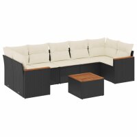 vidaXL 8-tlg. Garten-Sofagarnitur mit Kissen Schwarz Poly Rattan