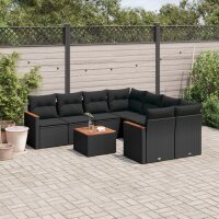 vidaXL 9-tlg. Garten-Sofagarnitur mit Kissen Schwarz Poly Rattan