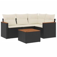 vidaXL 5-tlg. Garten-Sofagarnitur mit Kissen Schwarz Poly Rattan