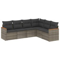 vidaXL 6-tlg. Garten-Sofagarnitur mit Kissen Grau Poly Rattan