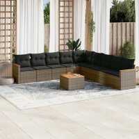 vidaXL 10-tlg. Garten-Sofagarnitur mit Kissen Grau Poly...