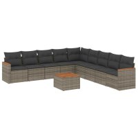 vidaXL 10-tlg. Garten-Sofagarnitur mit Kissen Grau Poly...