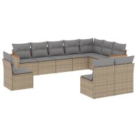 vidaXL 10-tlg. Garten-Sofagarnitur mit Kissen Beige Poly...