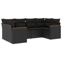 vidaXL 6-tlg. Garten-Sofagarnitur mit Kissen Schwarz Poly Rattan