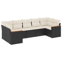 vidaXL 7-tlg. Garten-Sofagarnitur mit Kissen Schwarz Poly Rattan